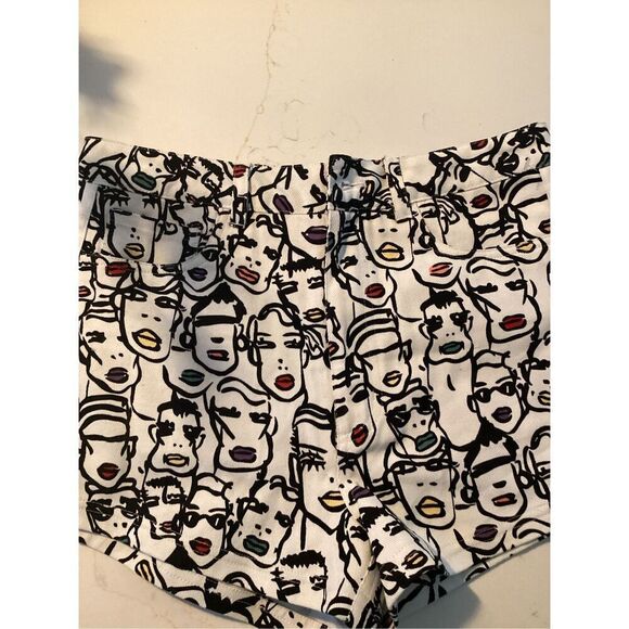 Adidas X Fiorucci Collaboration Abstract Jean Shorts Sz S Faces - Picture 2 of 8